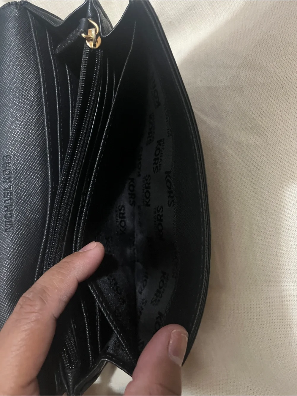 Michael Kors Black Leather Continental Wallet with Gold MK Emblem